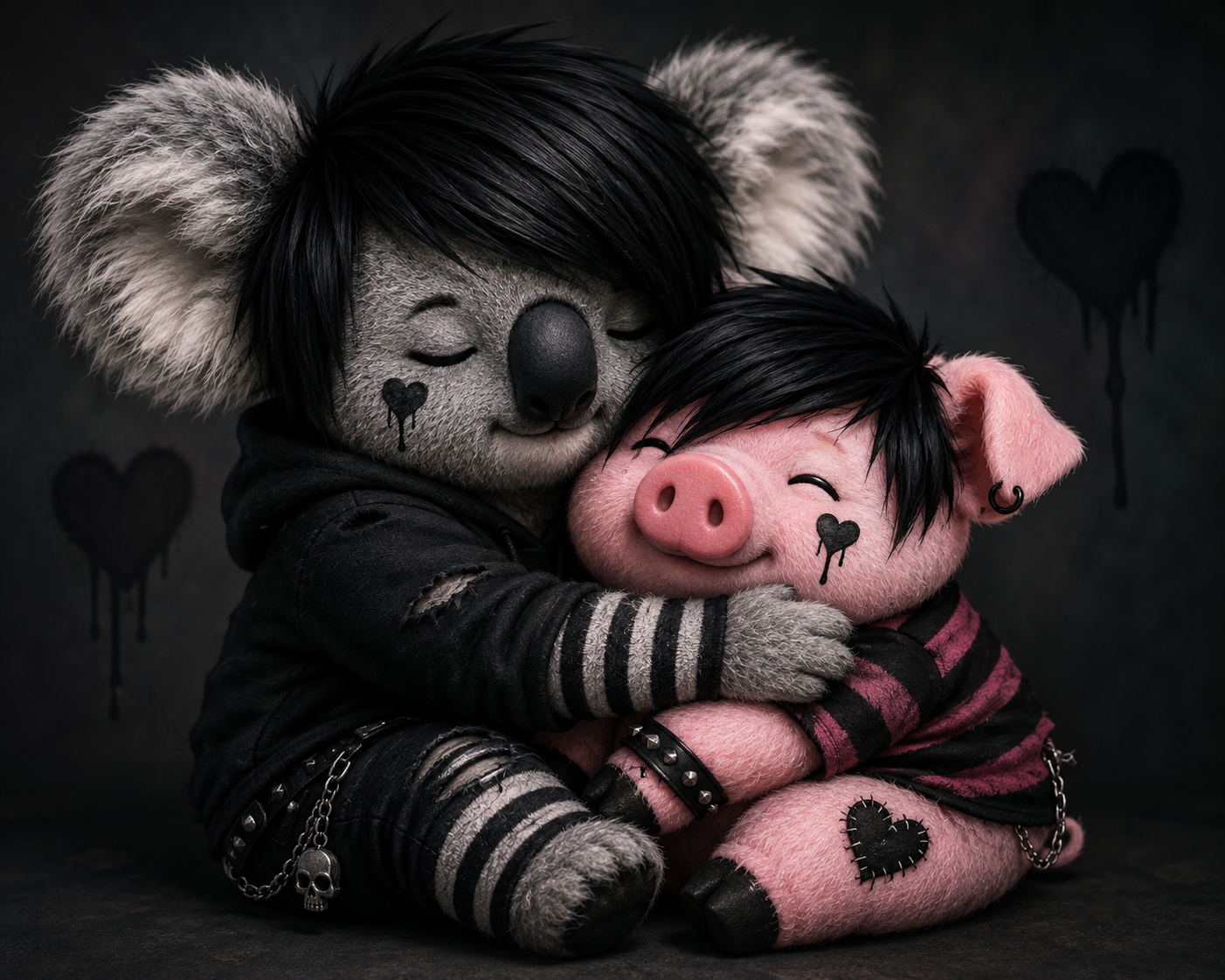Emo koala hugging emo pig